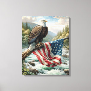Bald-Adler, der die amerikanische Flagge schützt Leinwanddruck