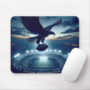 Bald Adler, der über ein Fußballstadion fliegt Mousepad