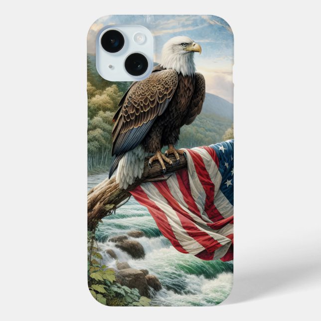 Bald-Adler mit amerikanischer Flagge auf Baumzweig Case-Mate iPhone Hülle (Rückseite)