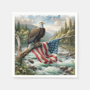 Bald-Adler mit amerikanischer Flagge auf Baumzweig Serviette