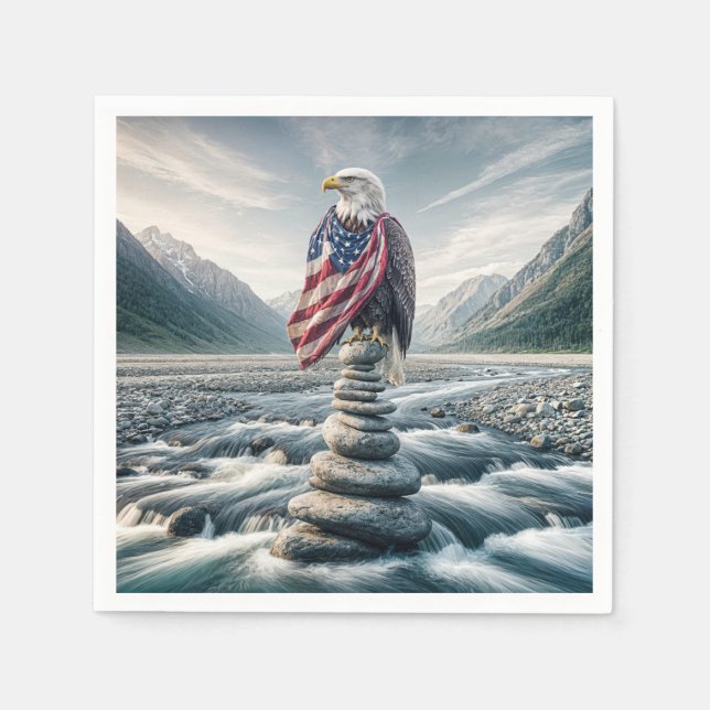 Bald Adler mit amerikanischer Flagge auf einem Cai Serviette (Vorderseite)