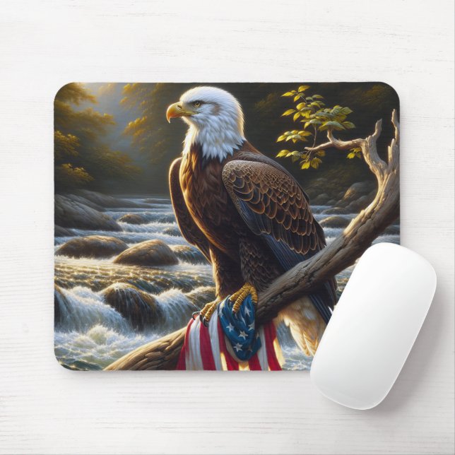 Bald-Adler mit amerikanischer Flagge auf einer Zwe Mousepad (Mit Mouse)