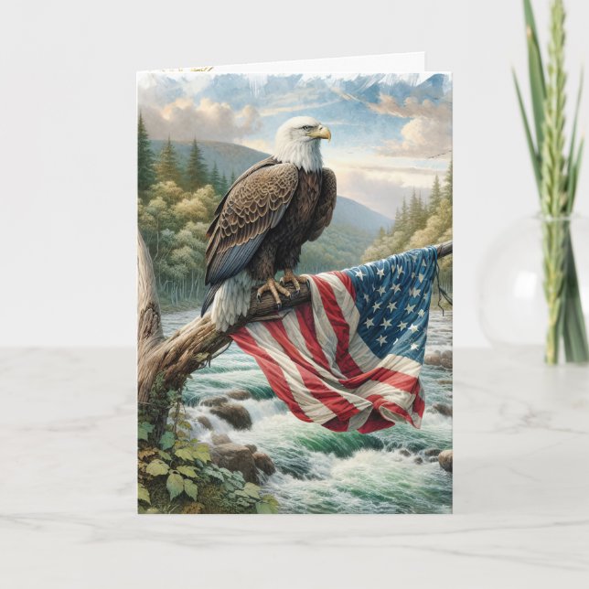 Bald Adler mit amerikanischer Flagge Karte (Vorderseite)