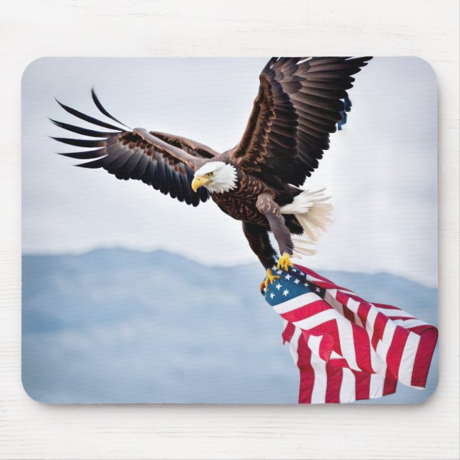 Bald-Adler mit amerikanischer Flagge Mousepad (Vorne)