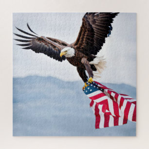 Bald-Adler mit amerikanischer Flagge Puzzle