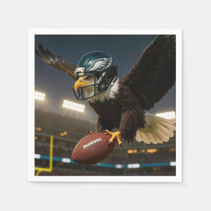 Bald-Adler mit Fußballgestänge im Stadion Serviette