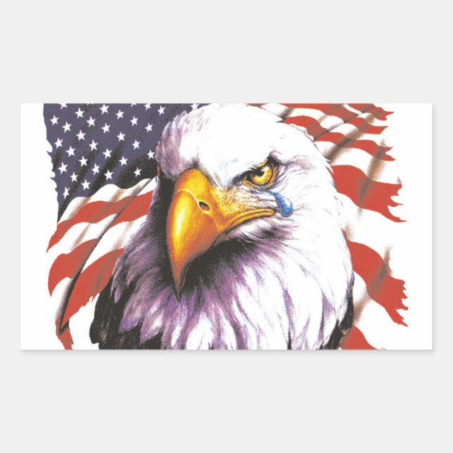 Bald-Adler mit Tear - USA-Flagge im Hintergrund Rechteckiger Aufkleber (Vorderseite)