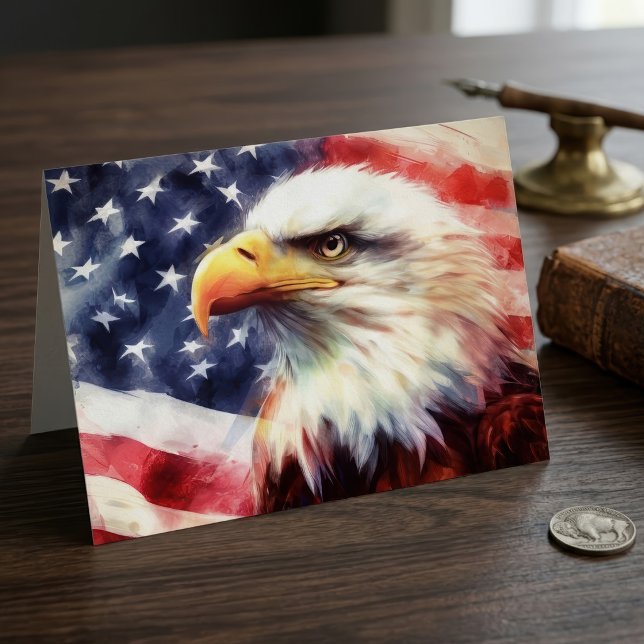 Bald-Adler mit USA-Flagge Dankeskarte (Majestic Bald Eagle Portrait with American Flag. Thank You Card )