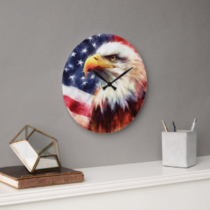 Bald-Adler mit USA-Flagge Große Wanduhr