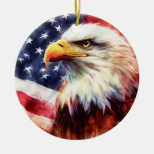 Bald-Adler mit USA-Flagge Keramik Ornament