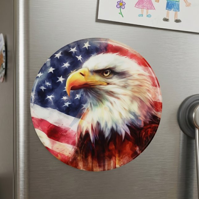 Bald-Adler mit USA-Flagge Magnet (Majestic Bald Eagle Portrait with American Flag. Magnet)