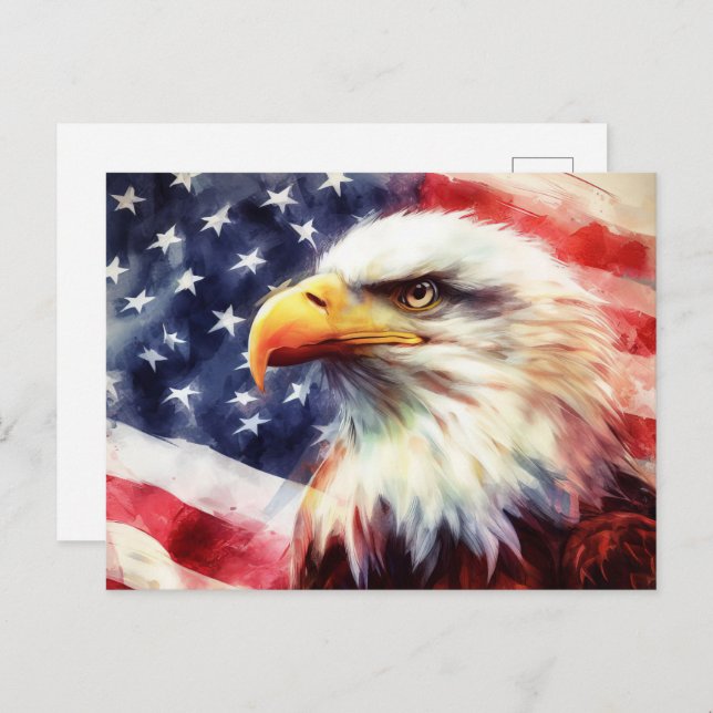 Bald-Adler mit USA-Flagge Postkarte (Vorne/Hinten)
