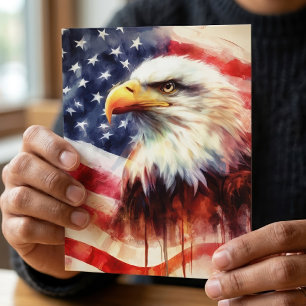 Bald-Adler mit USA-Flagge Postkarte