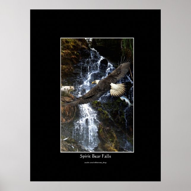 Bald Adler, Spirit Bear & Water Fall Art Poster (Vorne)