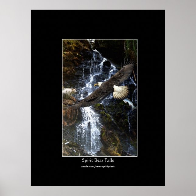 Bald Adler, Spirit Bear & Water Fall Art Poster (Vorne)