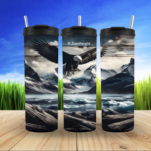 Bald-Adler über gefrorene Gipfel Thermosbecher