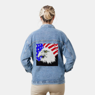 Bald Adler und amerikanische Flaggenfrauen Jeansjacke