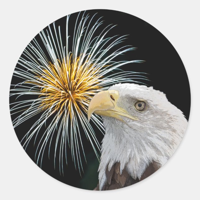 Bald Adler und Feuerwerke Runder Aufkleber (Vorderseite)