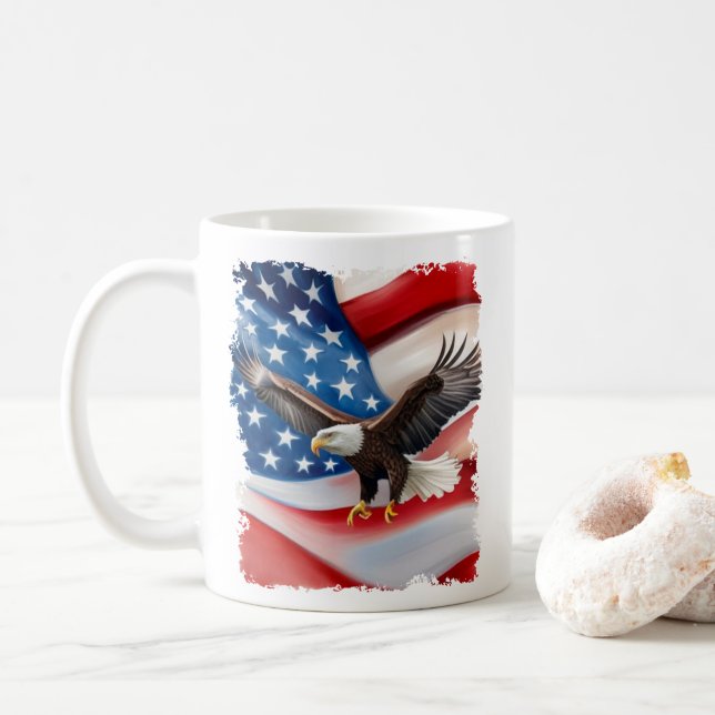 Bald Adler & US Flag 4. Juli Kaffeetasse (Mit Donut)