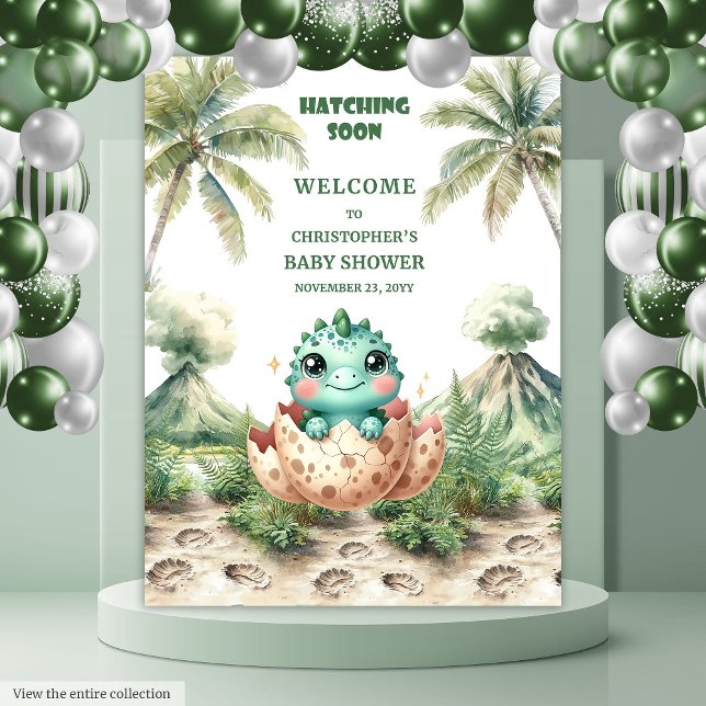 Bald auf Baby Duschbanner Blue Dinosaurier Wandteppich (Hatching Soon Baby Shower Banner Blue Dinosaur)
