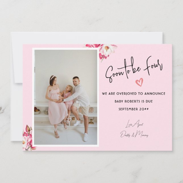 Bald auf vier 2 Fotos Schwangerschaft Ankündigung (Vorderseite)