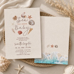 Bald auf Wiedersehen Muscheln Sand Babyparty Einladung