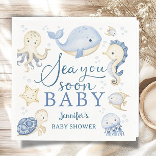 Bald bist du hier, Junge Baby Shower Blauer Ozean  Serviette