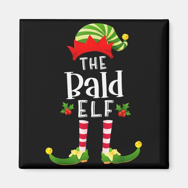 Bald Christmas Elf Matching Pajama X-mas Party  Magnet (Vorne)