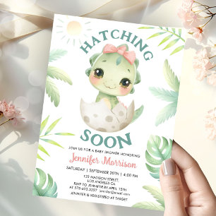 Bald Dinosaur Baby Dusche Mädchen Pink Bow Einladung