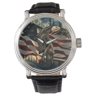 Bald Eagle American Flag Country Road Armbanduhr