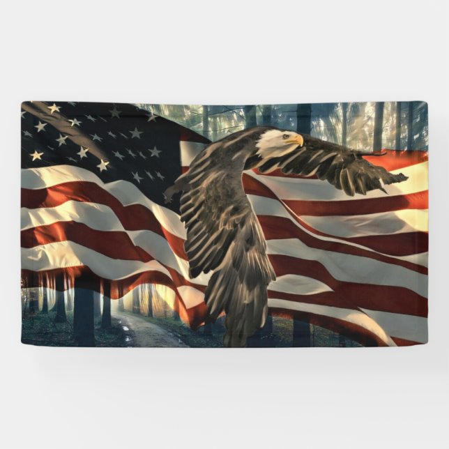 Bald Eagle American Flag Country Road Banner (Horizontal)