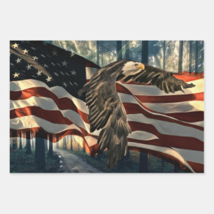 Bald Eagle American Flag Country Road Geschenkpapier Set