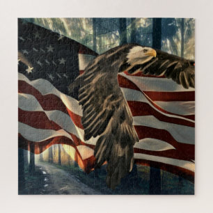 Bald Eagle American Flag Country Road Puzzle