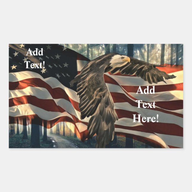 Bald Eagle American Flag Country Road Rechteckiger Aufkleber (Vorderseite)