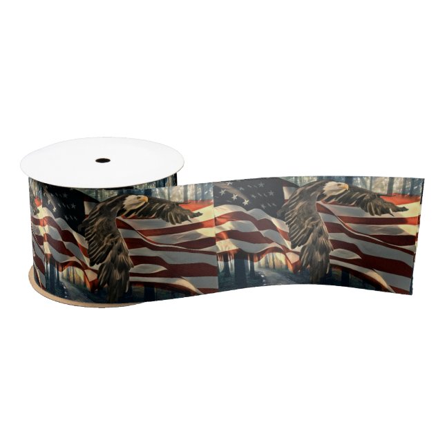 Bald Eagle American Flag Country Road Satinband (Spule)