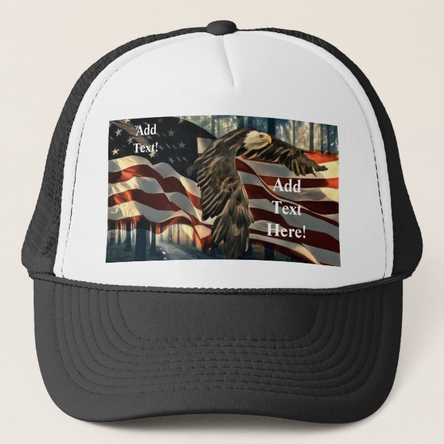 Bald Eagle American Flag Country Road Trucker Hat Truckerkappe (Vorderseite)