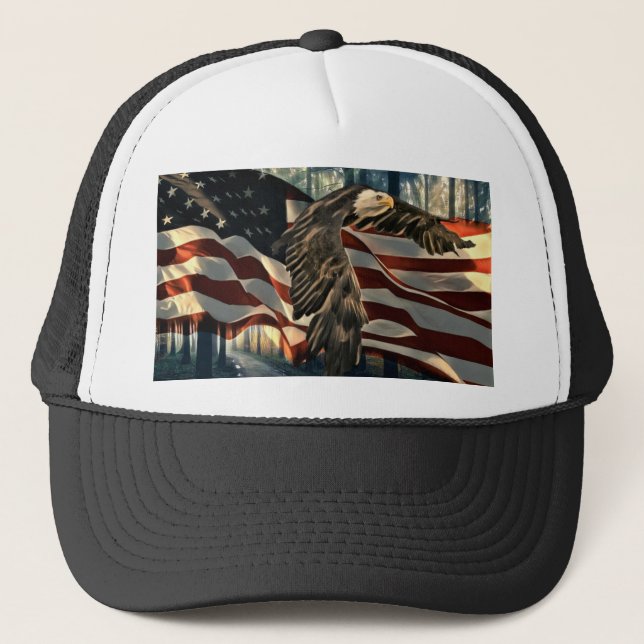 Bald Eagle American Flag Country Road Truckerkappe (Vorderseite)
