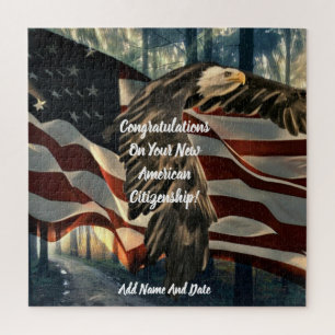 Bald Eagle American Flag Neue Staatsbürgerschaft Puzzle