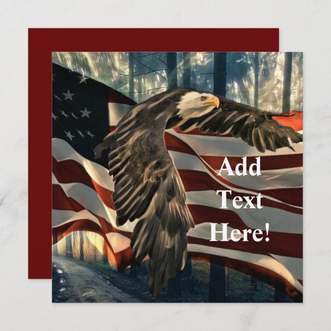 Bald Eagle American Flag Note Card Mitteilungskarte (Vorne/Hinten)