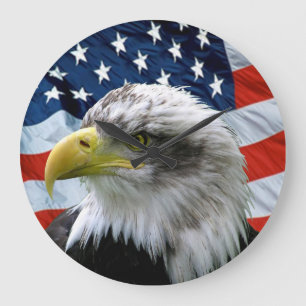 Bald Eagle American Flag Numberless Wall Clock Große Wanduhr