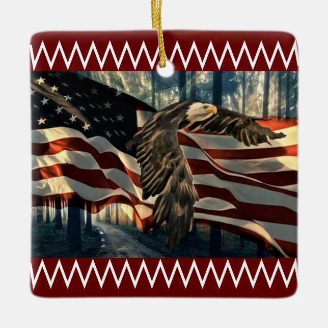 Bald Eagle American Flag Ornament (Vorderseite)