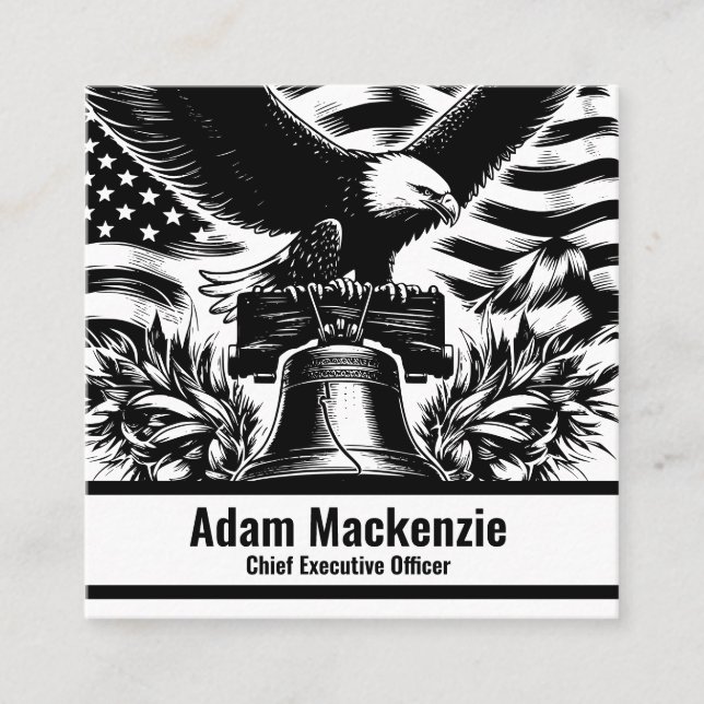 Bald Eagle American Flag Patriotic Business Card Quadratische Visitenkarte (Vorderseite)