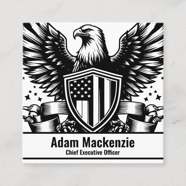 Bald Eagle American Flag Patriotic Business Card Quadratische Visitenkarte (Vorderseite)