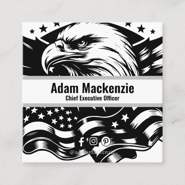 Bald Eagle American Flag Patriotic Business Card Quadratische Visitenkarte (Vorderseite)
