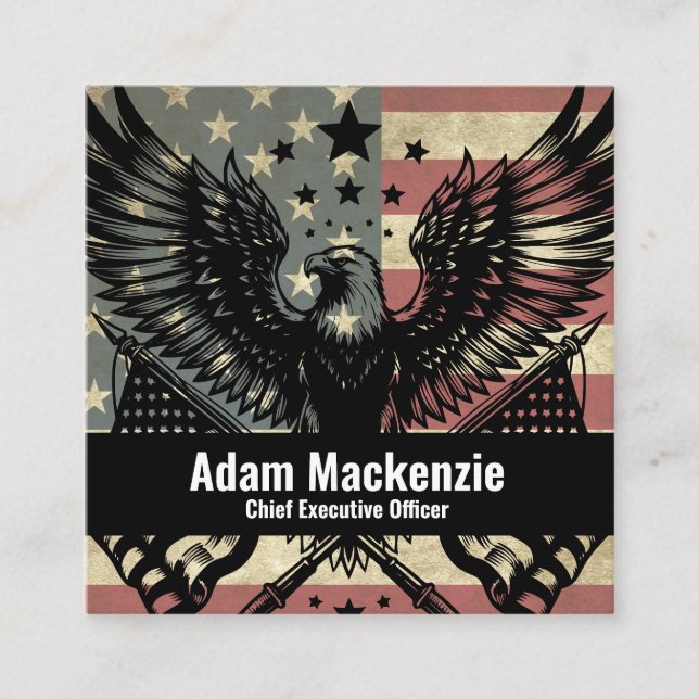 Bald Eagle American Flag Patriotic Business Card Quadratische Visitenkarte (Vorderseite)