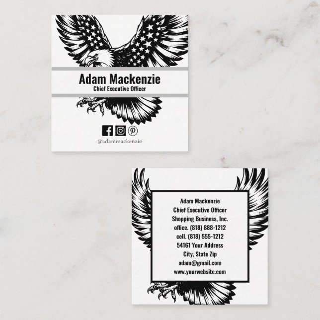Bald Eagle American Flag Patriotic Business Card Quadratische Visitenkarte (Vorne/Hinten)
