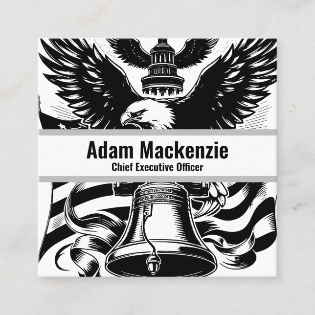Bald Eagle American Flag Patriotic Business Card Quadratische Visitenkarte (Vorderseite)