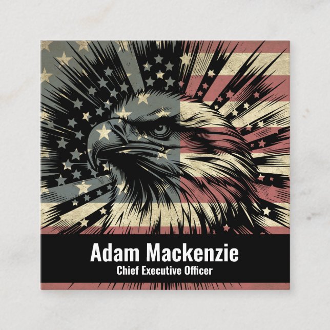 Bald Eagle American Flag Patriotic Business Card Quadratische Visitenkarte (Vorderseite)