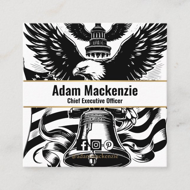 Bald Eagle American Flag Patriotic Business Card Quadratische Visitenkarte (Vorderseite)