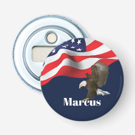 Bald Eagle auf amerikanischer Flagge Flaschenöffner